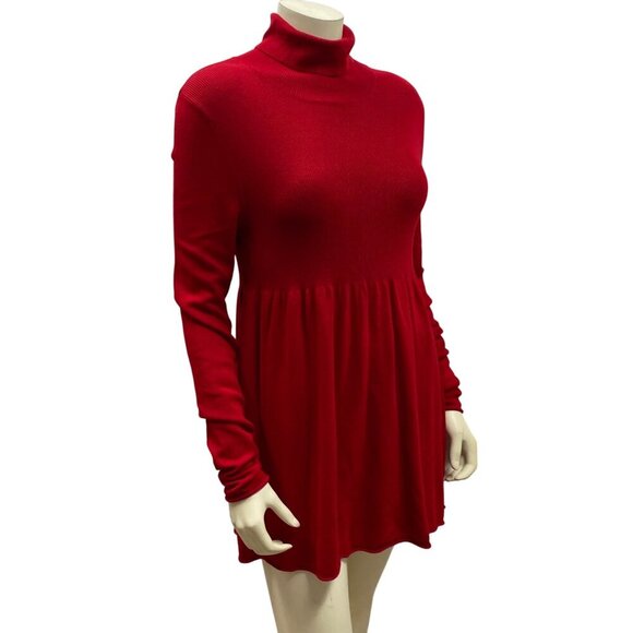 Boston Proper Red Long Sleeve Mock Neck Babydoll Sweater Dress Md - Picture 4 of 6